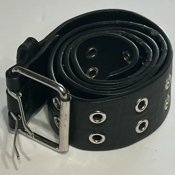 Brandy Melville Belt Black Faux Leather Double Holes One Size Silver Buckle - Picture 14 of 16